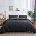 AveLom Seersucker Duvet Cover Set Full Size (80 x 90 inches), 3 Pieces (1 Duvet Cover + 2 Pillow Cases), Black Ultra Soft Washed Microfiber, Textured Duvet Cover with Zipper Closure, Corner Ties
