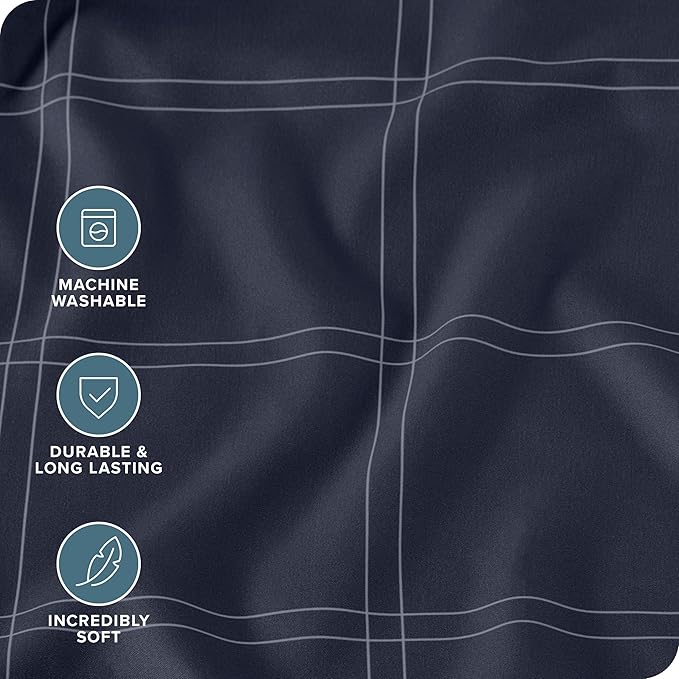 Bare Home Bedding Duvet Cover Set Extra Long Size - Premium 1800 Collection - Lightweight, Cooling - Soft Textured (Twin/Twin XL, Modern Plaid - Midnight Blue/White)