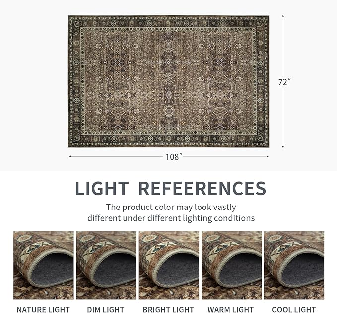 6x9 Vintage Washable Area Rug for Living Room,Low Pile Non Slip Carpet Non-Shedding Area Rug Soft Indoor Stain Resistant Rug Floral Print Mat for Bedroom Dining Room Brown Floral