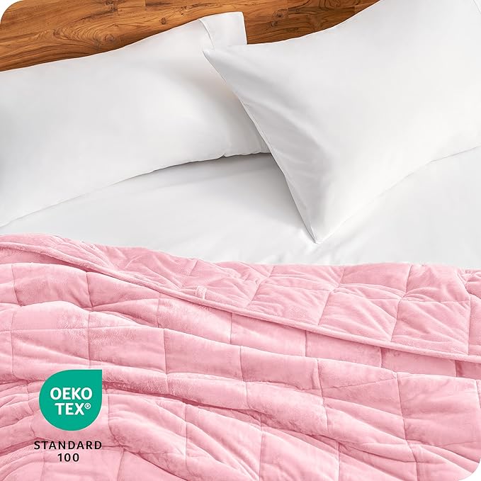 Bare Home Weighted Blanket Twin or Full Size 15lb (48"x72") for Adults - Minky Fleece - Premium Heavy Blanket Nontoxic Glass Beads (Light Pink, 48"x72")