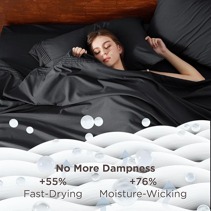 Bedsure Deep Pocket King Sheet Set - Fits Mattresses Up to 21 Inches Thick - 4 Piece GentleSoft Bed Sheets, Moisture Wicking, Soft & Cooling Bedsheet & Pillowcases, Easy & Secure Fit, Black