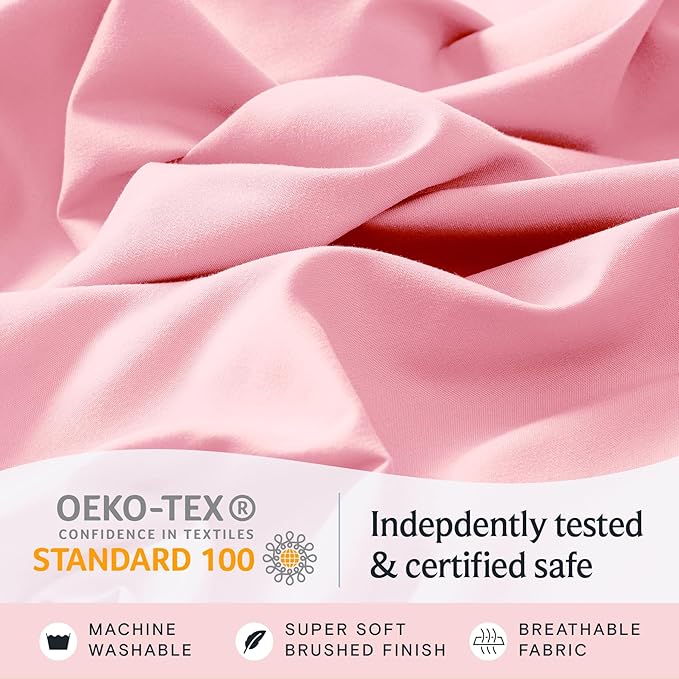 LuxClub 3 PC Twin Sheet Set, Deep Pockets Wrinkle Free Cooling Bed Sheets Hotel Bedding for Women, Men, Kids & Teens, Includes 1 Fitted Sheet, 1 Flat Sheet and 1 Pillowcase-Silky Soft Baby Pink