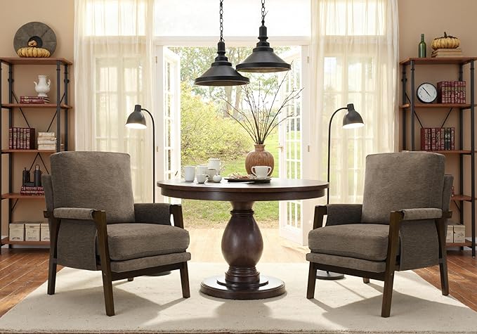 Dark Brown Accent Chairs for Living Room Set of 2, Modern Arm Chairs for Bedroom, Wooden Upholstered Mid Century Accent Chairs, Fabric