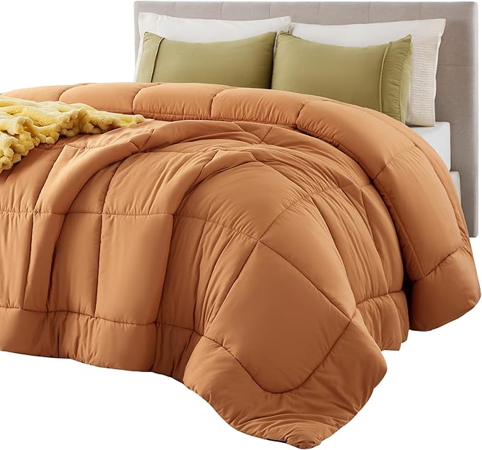 Bedsure Comforter Duvet Insert - Quilted Comforters Twin Size, All Season Duvet, GentleSoft Down Alternative Bedding, with 8 Tabs, Gifts for Women/Men, Burnt Orange, Twin 88 x 68 Inches