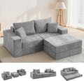 Boneless Sectional Loveseat Couch with Ottoman, Convertible Modular Floor Sleeper Sofa Bed, Comfy Foldable Compression Love Seat Sofa for Living Room, No Assembly, Light Grey