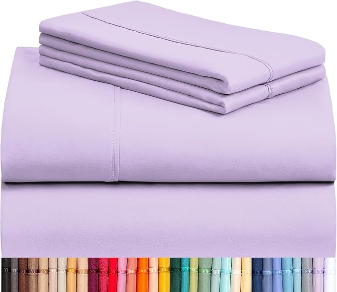 LuxClub 4 PC California King Sheet Set, Deep Pockets Wrinkle Free Cooling Bed Sheets Hotel Bedding for Women, Men, Includes 1 Fitted Sheet, 1 Flat Sheet and 2 Pillowcases-Lavender