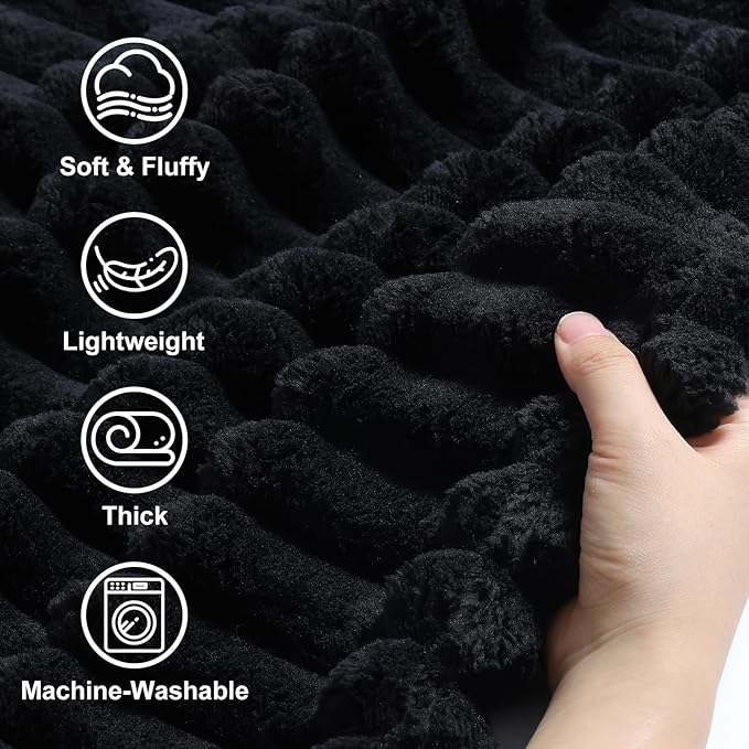 decorUhome Christmas Soft Fleece Black Throw Blanket for Couch, Cozy Fluffy Plush Flannel Striped Blanket for Sofa Bed, Lightweight Decorative Ribbed Fuzzy Blanket for Woman, 50x60 Inches