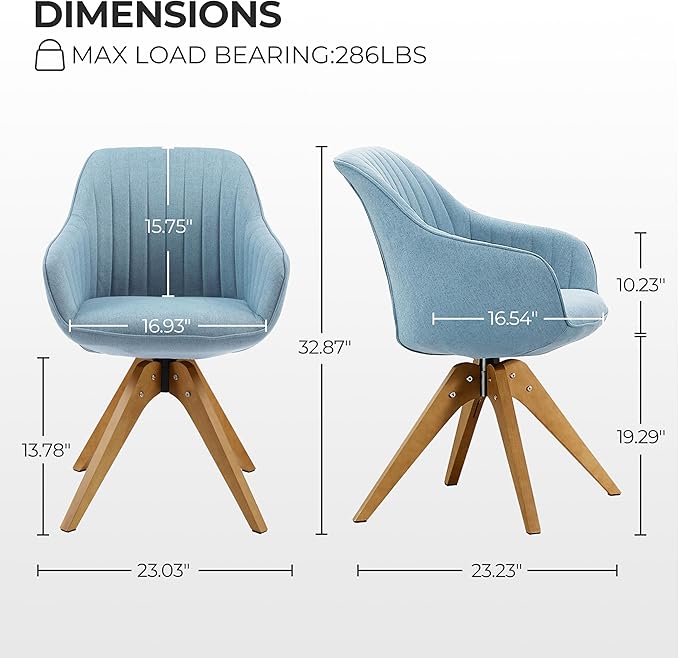 Zouron Mid Century Modern Accent Chair with Wooden Legs, Upholstered Swivel Chair No Wheels, Side Accent Armchair Vanity Chair for Small Space Home Office Living Room Bedroom, Light Blue