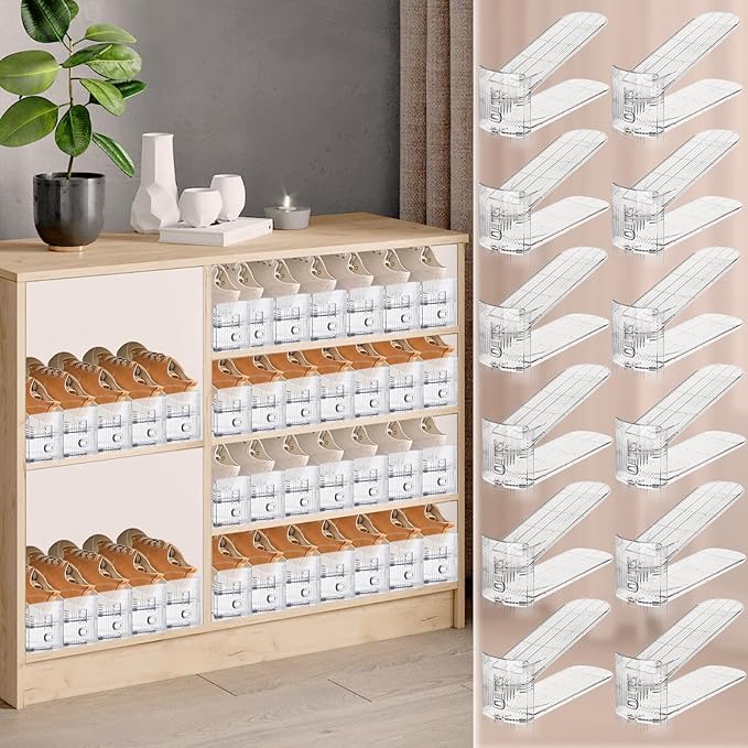 Shoe Slots Organizer for Closet,6 Pack Shoe Stacker Shoe Rack Organizer for Closet Space Saver Storage Shoe Holder Organization(Transparent)