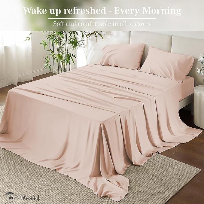 URBANHUT 800 Thread Count 100% Cotton Full Size Sheets, Luxury 4 Piece Full Bedsheets, Hotel Sheets Sateen Finish - Better Than Egyptian, 16" Elasticized Deep Pocket - Blush Pink