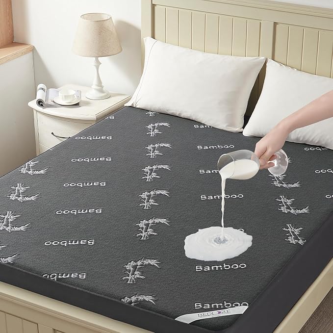 BEDLORE Full Size Waterproof Mattress Protector Viscose Derived from Bamboo, Soft Mattress Cover Fitted with Deep Pocket 6"-15", Breathable & Cooling Noiseless Mattress Pad, Machine Washable(Gray)