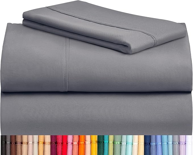 LuxClub 3 PC Extra Deep Pocket Twin XL Sheet Set, Wrinkle Free Cooling Bed Sheets Hotel Bedding for Women, Men, Kids & Teens, Includes 1 Fitted Sheet, 1 Flat Sheet and 1 Pillowcase- Light Grey