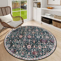 Lahome Moroccan Trellis Round Area Rugs, Washable Small Round Rug 3ft Non-Slip, Soft Vintage Ultra-Thin Circle Carpet for Bedroom Entryway Kitchen Laundry Bathroom, Black/Multi