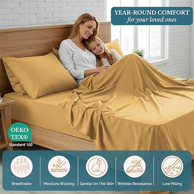 Casa Platino King Sheet Set – 4 Piece Pre-Washed Ultra Soft Bed Sheets, Brushed Microfiber Cooling Fabric, Cozy Fit for King Bed, Deep Pocket Fitted Sheet Set, Long-Lasting Hotel Quality - Cocoon
