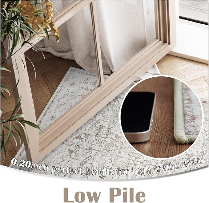 jinchan Lima 6x9 Area Rug for Living Room Washable Soft Throw Rug Ultra-Thin Stain Resistant Non-Slip Distressed Vintage Floral Large Carpet for Bedroom, Dining Room Home Office Nursery (6x9ft, Taupe)