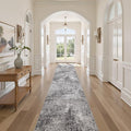 Washable Runner Rug for Hallway: 2.6x14 Neutral Modern Abstract Low Pile Area Rug with Non-Slip Backing - Carpet for Bedroom Kitchen Laundry Entryway Bathroom Indoor - Grey
