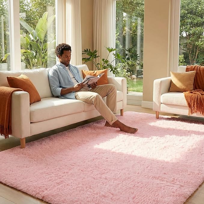 duduta 6x9 ft Pink Rectangle Fluffy Rug, Shag Fuzzy Plush Rectangle Carpet for Bedroom Nursery Living Room Home Decor