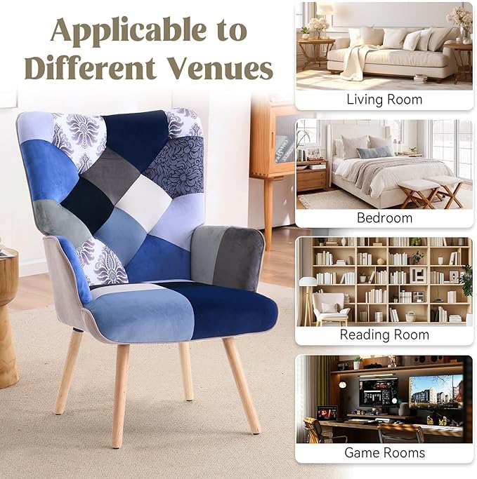 Joysoul Living Room Accent Chair Modern High Back Arm Chair, Houndstooth Pattern Bohemian Style Chairs for Bedroom Waiting Room