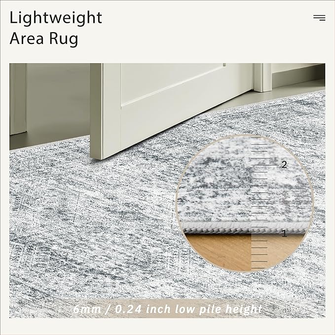 3x5 Rug, Small Area for Kitchen, Entryway, Machine Washable Non-Slip Throw Rug, Vintage Carpet for Nursery Coffee Table Grey