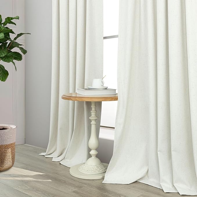 Pitalk Short Linen Textured Blackout Curtains for Kitchen Door 45 Inch Length Bedroom Living Room Bathroom Heat Light Blocking Cute Curtain 45 Inch Long 2 Panel Set Ivory Off White Back Tab Rod Pocket