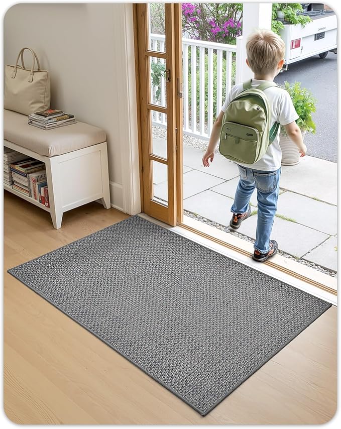 Color&Geometry Ultra-Thin Indoor Door Mat, 32"x48" Low-Profile Non-Slip Entryway Rug with Modern Geometric Texture, Washable Doormat for Indoor Entrance, Front Door, Light Grey (Rolled-up NO Creases)