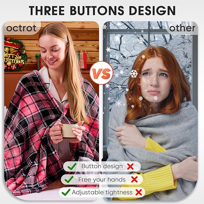 Pink Heated Blanket Electric, Queen Size 84X90, 10 Heat Levels/8 Hours Auto Off/Dual Control for Bed, Blue Plaid Checkered Sherpa Blanket Warmer for Adult, Washable Gift