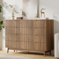 LYNSOM Fluted 8 Drawer Dresser for Bedroom, 55" Wide Modern Chest of Drawers with Curved Profile Design and Metal Handles, Wood Dresser TV Stand & Storage Organizer for Bedroom, Hallway, Walnut