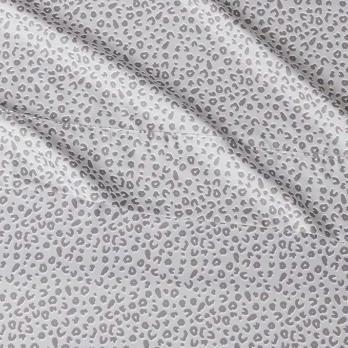 Amazon Basics Lightweight Super Soft Easy Care Microfiber 4 Piece Bed Sheet Set With 14-inch Deep Pockets - Queen, Gray Cheetah,Printed