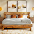 Acacia Aurora 800 lbs Capacity Queen Bed Frame and Headboard Solid Wood Platform Bed, Contemporary Signature Wood Bed Frame Compatible with All Mattress Types 30 Mins Assembly, Caramel