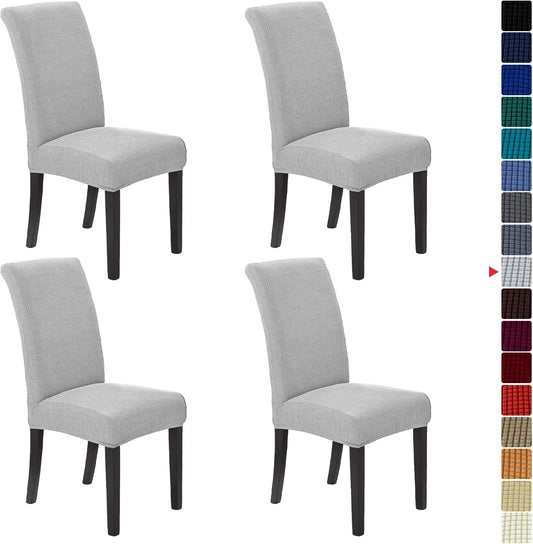 Howhic Stretch Chair Covers for Dining Room Set of 2, Removable Washable Dining Room Chair Covers, Dining Chair Slipcovers Seat Protector, Great Home Decor and Banquet Upholstery (Sliver, 4 Pack)