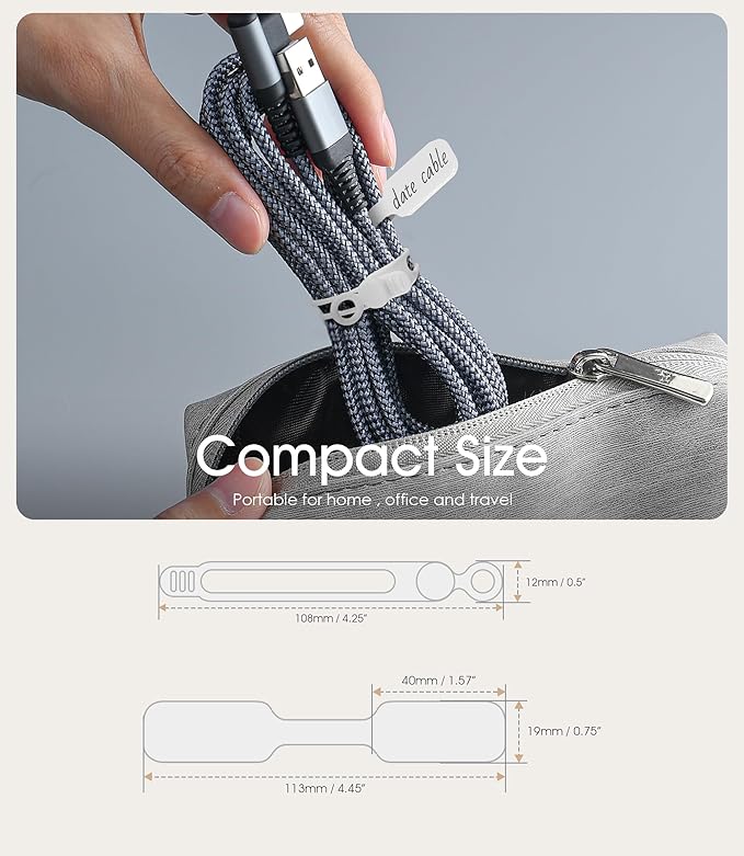 32Pcs Nearockle Cable Labels and Silicone Cable Ties Cable Management Set, Reusable 16 Cable Ties+16 Cord Labels for Electronics, Travel Home Office Desk Wire Organization (White)