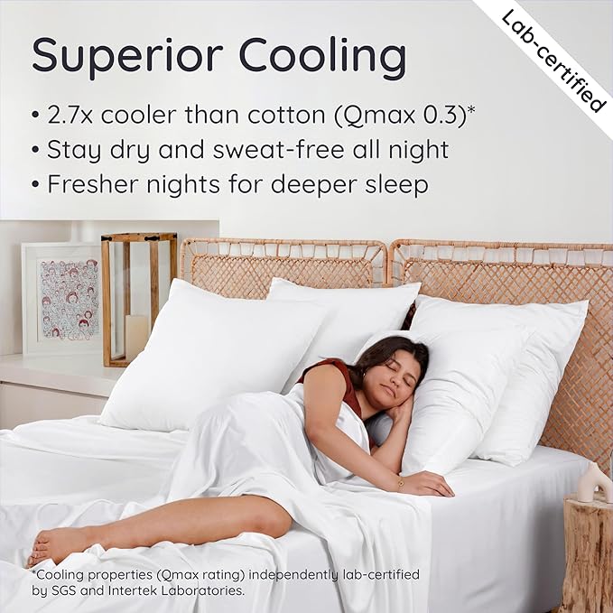 Bambaw 100% Viscose Derived from Bamboo Sheets Full Size Set – 4pcs Cooling Sheets for Hot Sleepers, Super Soft Full Size Sheets, with Elastic Corner Straps, Hotel Luxury Bed Sheets Set (White)