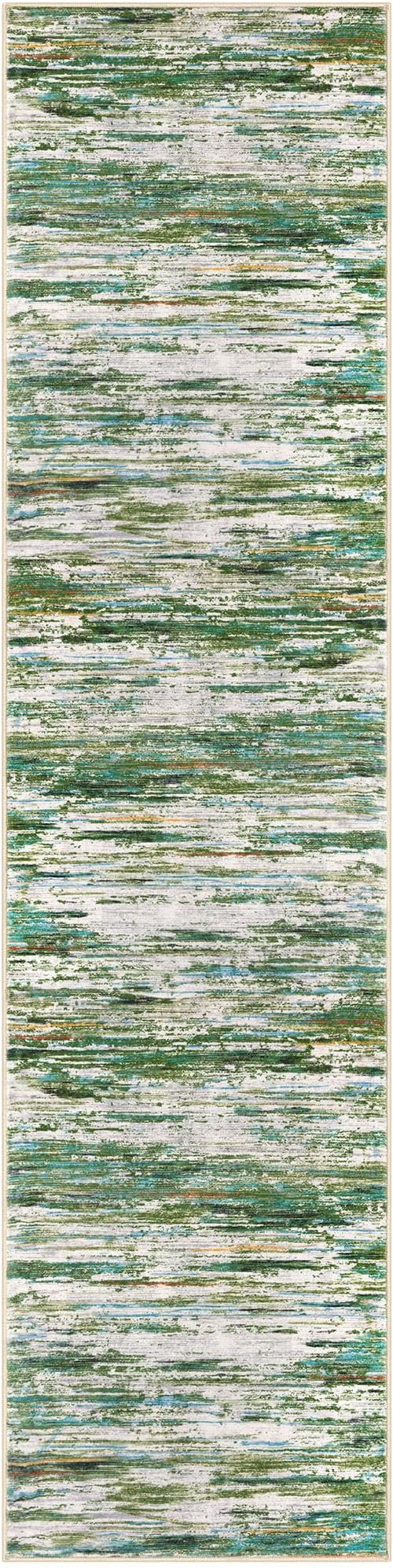 2x8 Modern Abstract Runner Rug for Hallways, Green Grey Multi Super Soft Hallway Decor Kitchen Rugs with Non-Slip, Non-Shedding Washable Rug for Entryway Bedroom Bathroom Laundry Indoor