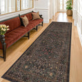 Dark Brown 2'6" x 8' Runner Rug for Hallways Non Slip, Extra Long Floor Runner for Kitchen, Entryway Indoor, Washable Rubber Backing Stain Resistant - Vintage Dark Green Botanical Floral Décor
