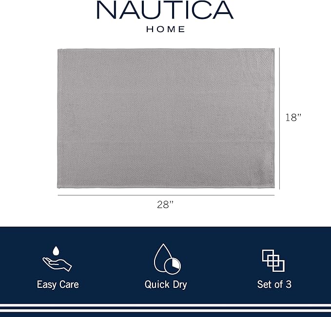 Nautica 100% Cotton Kitchen Towels | Super Absorbent Reusable Cleaning Cloths, Tea Towels, Hand Towels for Drying Dishes | Set of 3 | 18" X 28" | Grey Stripe/White