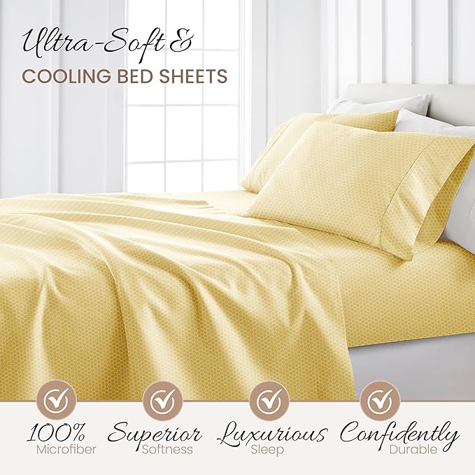 Linen Market 4 Piece California King Bedding Sheet Set (Yellow Geometric) - Sleep Better Than Ever with These Ultra-Soft & Cooling Bed Sheets for Your Cal King Size Bed - Deep Pocket Fits 16" Mattress