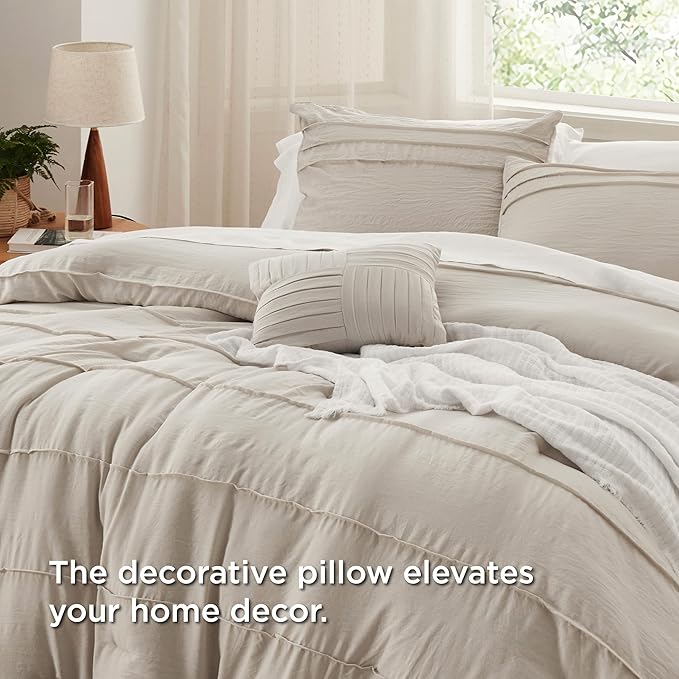 Bedsure Beige Oversized King Size Comforter Set - 4 Pieces Pinch Pleat Bed Set, Down Alternative Bedding Sets for All Season, 1 Comforter, 2 Pillowcases, 1 Decorative Pillow