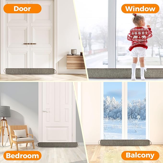 TORRAMI Under Door Draft Stoppers 32 Inch, Heavy Triangle Stop Draft Block Cold Air/Wind/Breeze Noise Blocker Door Sweeps Weather Stripping Bottom Seal Brown