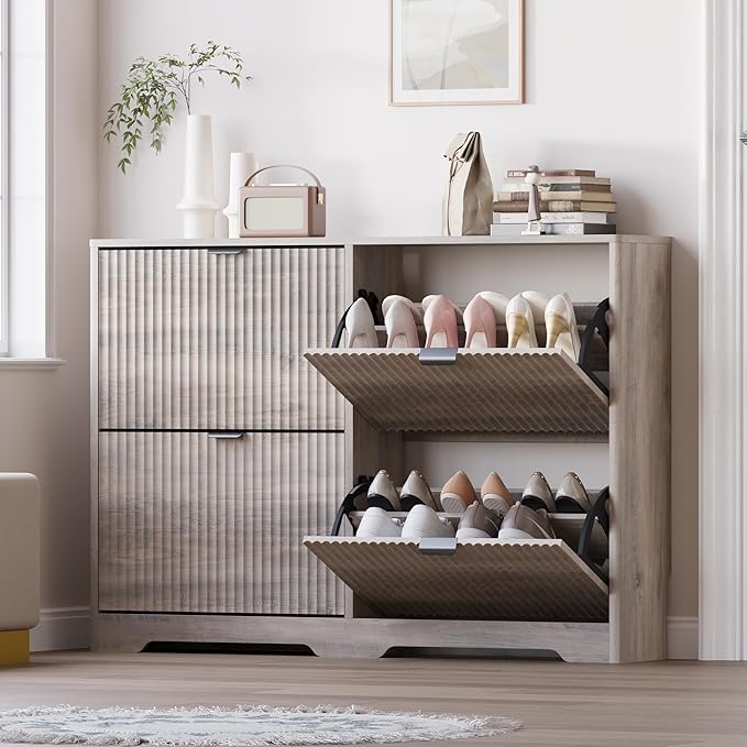 Large Shoe Cabinet for Entryway, Shoe Rack Cabinet with 4 Flip Drawer and Adjustable Shelves for Small Apartment, Foyer