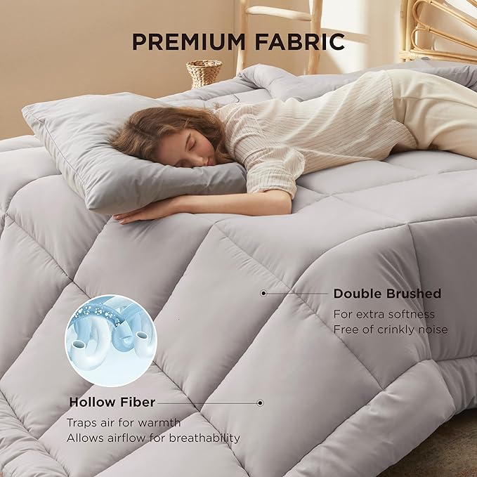 Bedsure Comforter Duvet Insert - Quilted Comforters Oversized King, All Season Duvet, GentleSoft Down Alternative Bedding, with 8 Tabs, Gifts for Women/Men, Light Grey, Oversized King 116 x 98 Inches