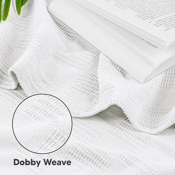 Utopia Bedding White 100% Cotton Blanket [Full Size - 90x84 Inch] 350GSM Lightweight, Soft and Breathable Thermal Blanket for All Seasons