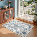 jinchan Torino 3x5 Area Rugs for Entryway, Vintage-Inspired Floral Design Machine Washable Non-Slip Low-Pile Rug, Ultra-Thin Indoor Traditional Accent Carpet for Entrance Bedroom Hallway, Dark Blue