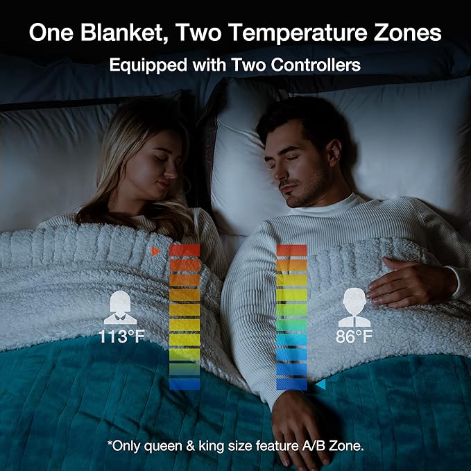 WOOMER Heated Blanket King Size,Durable Flannel and Soft Sherpa,Dual Control,84” × 90” Electric Blanket, 10 Heat Levels&0.5-12h auto-Off, Overheat Protection,Energy Efficient