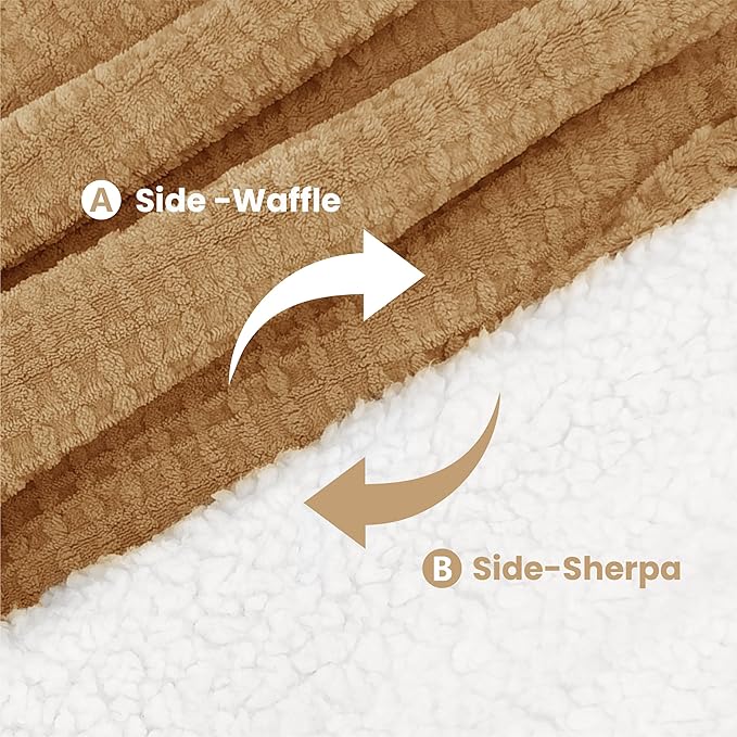 Heated Blanket Electric Throw Waffle, 50x60 Inches Sherpa Fleece Fast Heating Blanket 6 Heating Levels & 4 Hours Auto Off ETL Certification, Caramel Throw