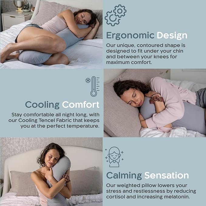 Weighted Body Pillow 6.5lbs - Weighted Pillow for Deeper Sleep (41" x 10") - Cooling Body Pillows for Adults, Full Body Pillow for Sleeping, Side Sleeper Body Pillow with Cover