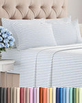 King 6 Piece Sheet Set - Cooling, Comfy & Breathable - Hotel Luxury Bedding, Includes Fitted Sheet for Women, Men, Kids & Teens - 1 Flat, 1 Fitted Sheet, 4 Pillowcases w/Deep Pockets - Blue Stripes