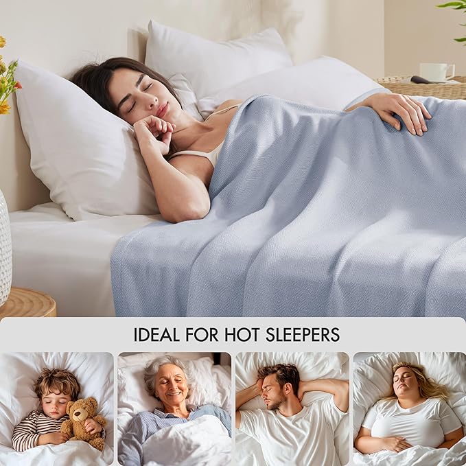 Madison Park Cooling Blanket 30% Cotton Lightweight and Breathable for Hot Sleepers Ultra Soft and Snag-Resistant Summer Blanket for Bed Couch Full/Queen Size 90"x90" Light Blue