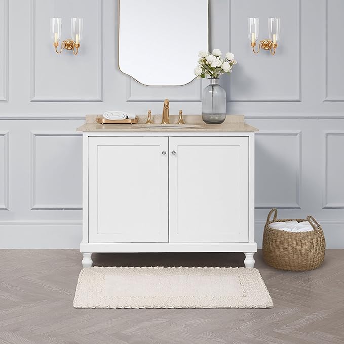 Laura Ashley Ruffle Border Ivory 27"x 45" 100% Cotton Bath Rug