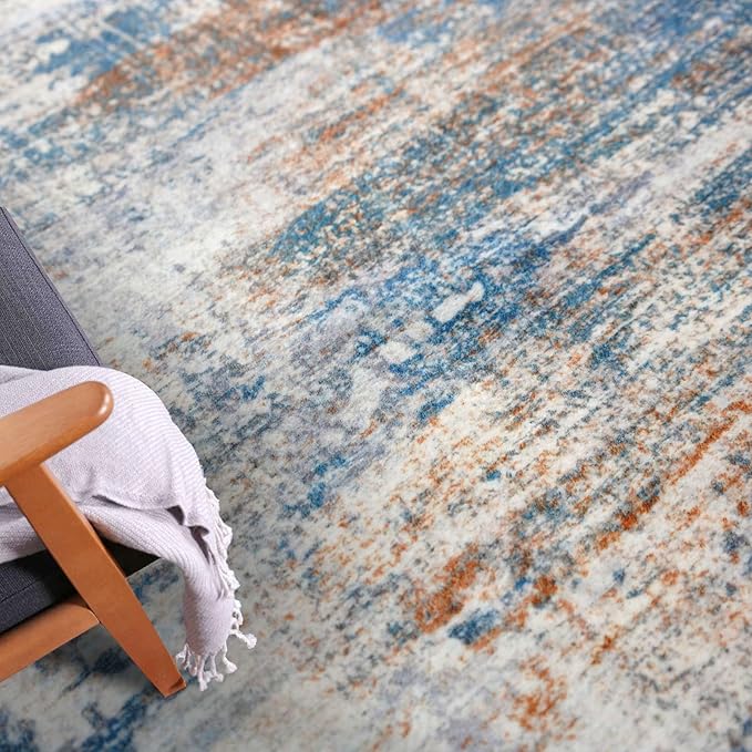 IOHOUZE Abstract Runner Rug 2x5 Ft Washable Runners for Hallways, Non Slip Kitchen Runner Printed Faux Wool Entryway Runner Indoor, Modern Abstract Floor Carpet for Hall Bedroom, Blue Rust