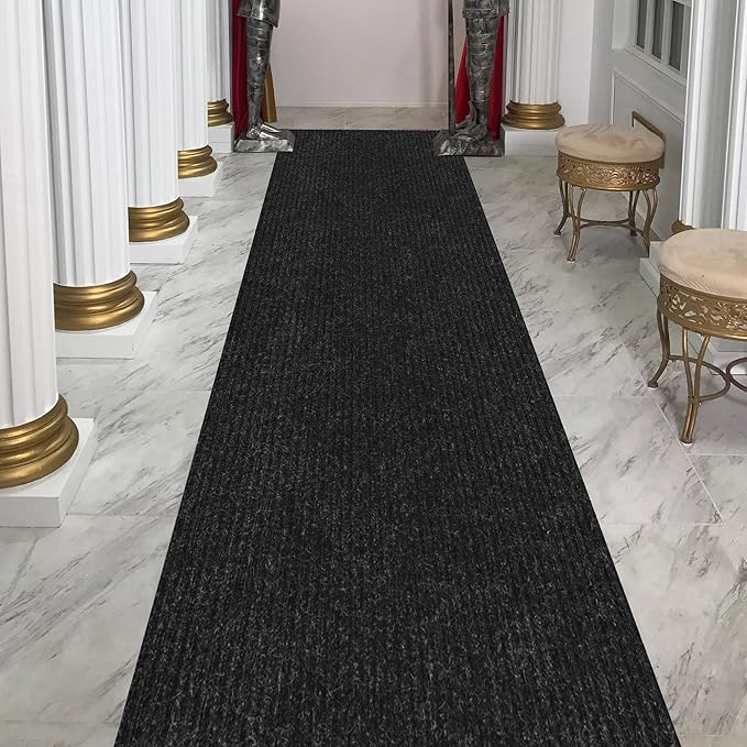 Ottomanson 2'7" x 7' Hallway Runner with Scraper Pile - Extra Durable Non-Slip Rug Mat for Indoor & Outdoor Use - Ideal for Kitchen, Entryway & Garage - High-Traffic Carpet, Black